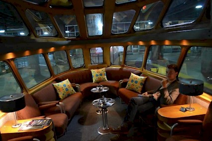 NARP's James A. Zumwalt takes in the classy ambience of the Skytop Lounge of the Cedar Rapids, built by the Milwaukee Road's Milwaukee Shops in 1948.