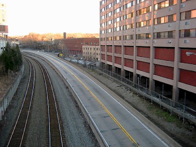 The Busway paralleling the NS tracks through Pittsburgh. Photo by Sgt. Pepperedjane on Flickr.com