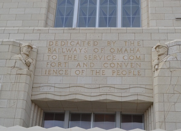 Inscription on the front facade of Omaha Union Staiton.