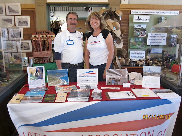 George and Kathleen Stupski at the NARP table for National Train Day at the Flagstaff depot.