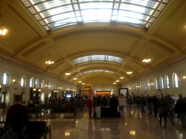 Train Day revelers in St. Paul Union Depot's main hall.