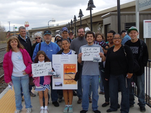 Southwest Chief supporters on the Amtrak platform in Trinidad, CO on May 11.
