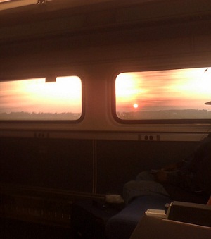 Sunset from southbound Lincoln Service train 305 in June 2008. Photo by Jenny Addison on Flickr.com.
